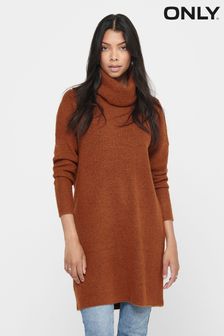 ONLY Rust Orange Cosy Cowlneck Knitted Dress (R82489) | 87 zł