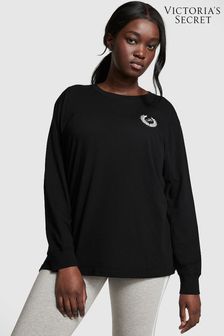 Victoria's Secret PINK Pure Black Long Sleeve Oversized Campus T-Shirt (R82811) | €38