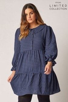 Yours Curve Blue Collar Button Front Dress (R83391) | €43