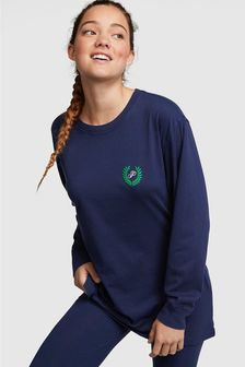 Victoria's Secret PINK Midnight Navy Blue Long Sleeve Oversized Campus T-Shirt (R83653) | €13.50