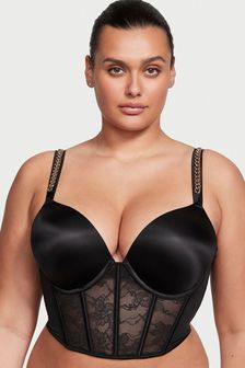 Victoria's Secret Black Lace Chain Push Up Shine Strap Adds 2 Cups Bombshell Bra (R83671) | €103