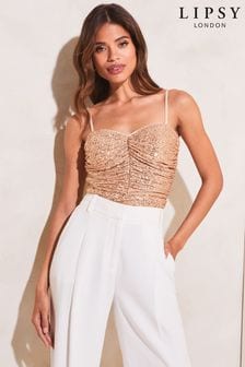 Lipsy Rose Gold Sequin Ruched Corset Cami Top (R83995) | 31 €