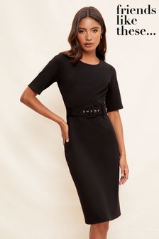 Friends Like These Black Tailored Short Sleeve Belted Midi Dress (R84019) | €50