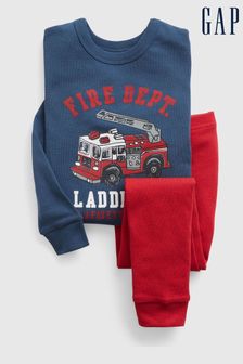 Pijamale din bumbac organic cu Mânecă lungă și model mașină de pompieri Gap (R84077) | 115 LEI