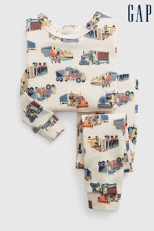 Pijamale din bumbac organic cu Mânecă lungă și model camioane Gap (R84081) | 115 LEI