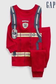 Pijamale din bumbac organic cu model pompieri Gap (R84140) | 115 LEI