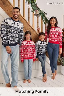 Society 8 Red Reindeer Fairisle Matching Family Reindeer Christmas Jumper (R84335) | €14.50