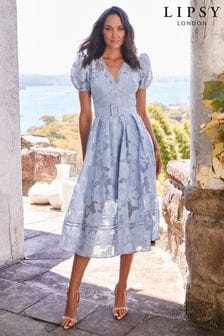 Синий - Приталенное премиум-платье миди с поясом Lipsy (R84531) | €118