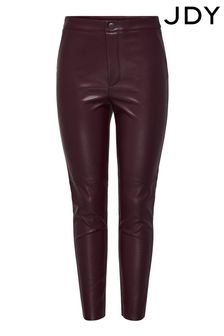 JDY Burgundy Red Faux Leather Slim Leg Trousers (R84702) | €15.50