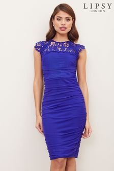 Lipsy Blue Ruched Lace Top Bodycon Dress (R84771) | €50