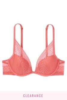 Sunset Rose Pink - Victoria's Secret Lightly Lined Lace Plunge Bra (R85628) | kr820