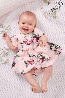 Lipsy Pink Floral Baby Puff Sleeve Dress With Matching Knicker (R86111) | ₪ 116