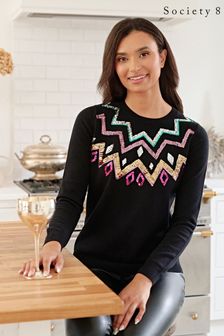 Society 8 Black Multi Sequin Chevron Christmas Jumper - Women (R86138) | 19 €