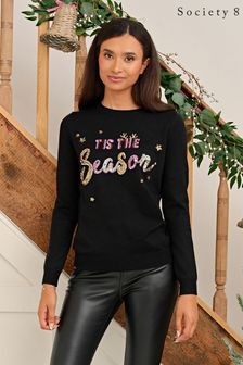 Czarny Tis The Season - Sweter świąteczny Society 8 - Kobiety (R86140) | 80 zł
