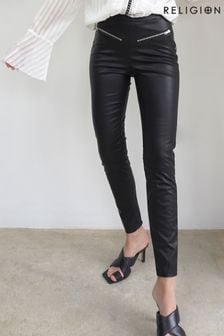 Religion Black Steel Faux Skinny Leather Leggings With Zip Details (R90360) | €70
