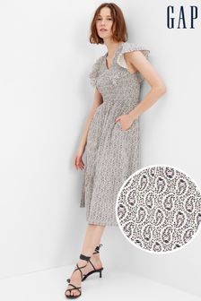 Gap Paisley Smocked Flutter Sleeve Midi Dress (R90364) | €30