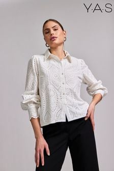 Y.A.S White Broderie Cotton Puff Sleeve Shirt (R90512) | AED360