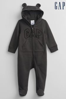 Gap Black Logo Zip Hooded All in One - Baby (Newborn - 12mths) (R90695) | €31