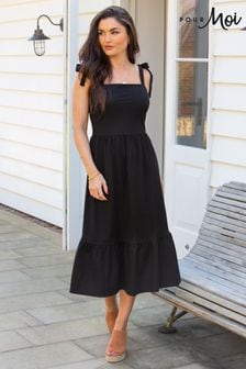 Pour Moi Black Laura Jersey Tie Strap Tiered Maxi Dress (R90938) | €45