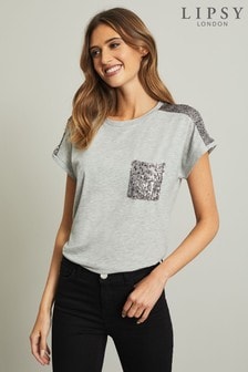 Lipsy Grey Sequin Regular Blocked T-Shirt (R91221) | 15 €