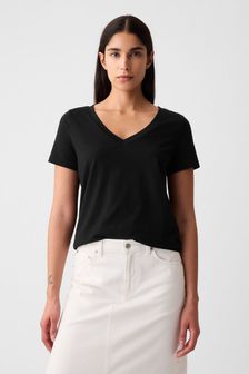 Schwarz - Gap Vintage Kurzärmeliges T-Shirt aus Bio-Baumwolle mit V-Ausschnitt (R91629) | 28 €