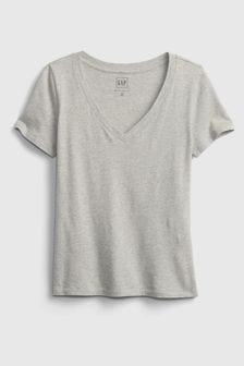 Gris - Camiseta de manga corta con cuello de pico vintage de algodón orgánico de Gap (R91630) | 25 €