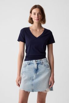 Gap Navy Blue Organic Cotton Vintage Short Sleeve V Neck T-Shirt (R91655) | €20.50