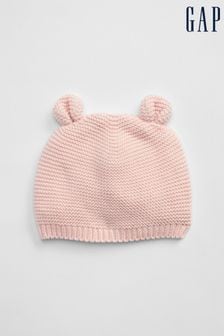 Розовый - Вязаная шапка-бини в рубчик с медвежонком Gap Brannan (R92991) | €11