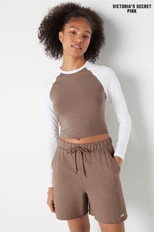 Iced Coffee Brown and White - Victoria's Secret Pink Long Sleeve Crop T-shirt (R92998) | kr370
