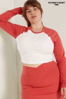 Victoria's Secret PINK Red and White Long Sleeve Crop T-Shirt (R93387) | €15.50