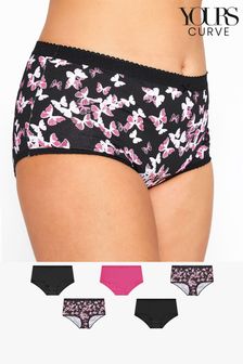 Yours Curve Pink & Black Butterfly 5 Pack Cotton Full Briefs (R93856) | ₪ 79