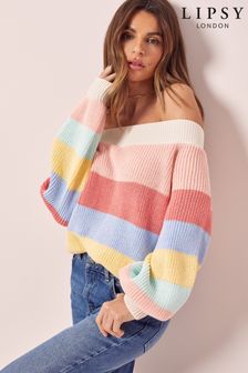 Lipsy Rainbow Regular Knitted Slash Neck Jumper (R94344) | €23