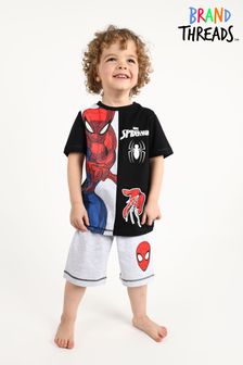 Brand Threads Black Spiderman Boys Short Pyjamas (R94433) | ₪ 54