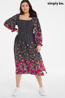 Simply Be Floral Shirred Midi Dress