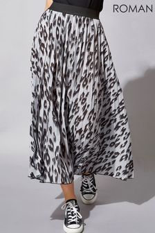 Roman Grey Animal Print Pleated Maxi Skirt (R96252) | €40