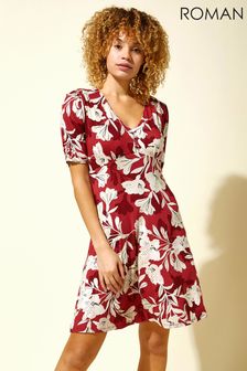 Roman Purple Lily Print Tea Dress (R96273) | $58
