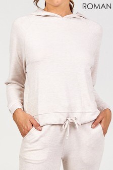Roman Natural Tie Front Hooded Lounge Top (R96357) | $41