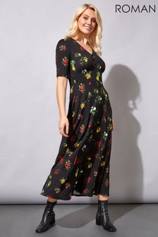 Roman Black Midi Floral Tea Dress (R96391) | BGN 112