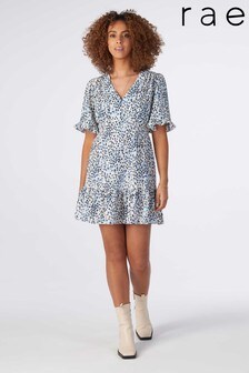 Rae Blue Animal Poppy Ruffle Hem Mini Tea Dress (R96598) | €33
