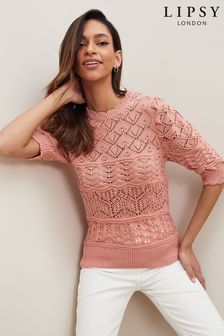 Lipsy Pink Regular Lipsy Knitted Pointelle T-Shirt (R98010) | CHF 36