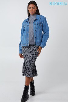 אפור - חצאית מידי עם שכבות ודוגמא פרחונית של Blue Vanilla (R98026) | ‏93 ₪