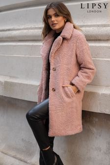 Pink - Lipsy Faux Fur Teddy Coat (R99093) | BGN195