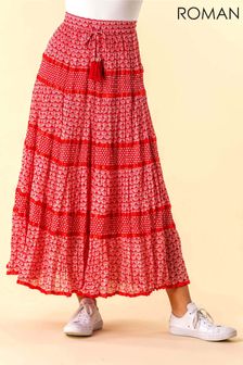 Roman Red Monochrome Print Tiered Maxi Skirt (R99201) | €40