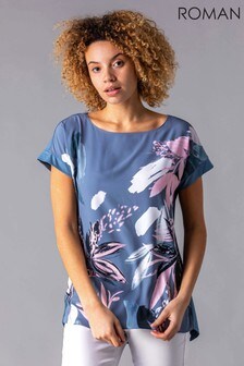 Roman Multi Floral Print Woven T-Shirt (R99216) | $30