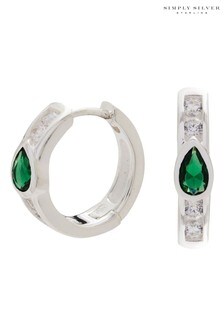 Simply Silver Green Sterling Silver 925 Cubic Zirconia Emerald Green Detail Mini Hoop (R99366) | ₪ 121