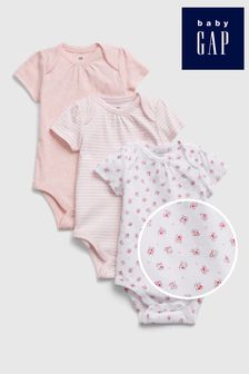Gap Pink Floral 3 Pack Short Sleeve Baby Bodysuits (RY7074) | €12.50