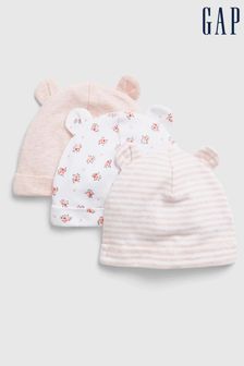 Gap Light Pink Floral Organic Cotton 3 Pack First Favourite Baby Beanie Hats (RZ3562) | €4.50