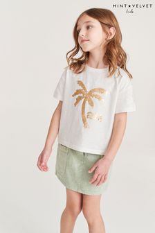 Blanc écru - T-shirt Mint Velvet à sequins et imprimé à palmiers (T00482) | CA$ 33 - CA$ 38