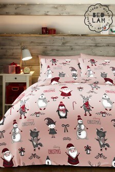 Bedlam Pink Christmas Party Duvet Cover and Pillowcase Set (T00490) | R255 - R490