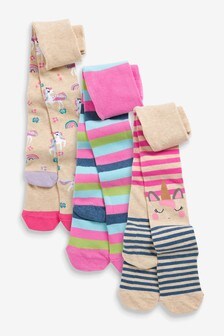 Pink 3 Pack Cotton Rich Unicorn Tights (T00721) | €16 - €19.50